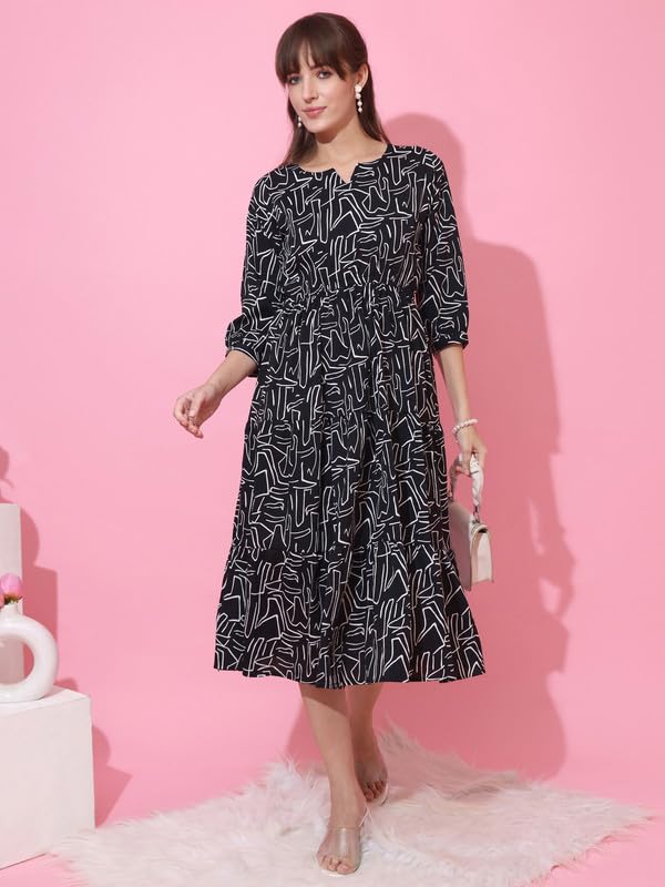 Image of Sheetal Associates Women's Casual 3 /4 Sleeve Crepe Fit and Flare Dress| Comfortable Relaxed Fit Summer Party Dress