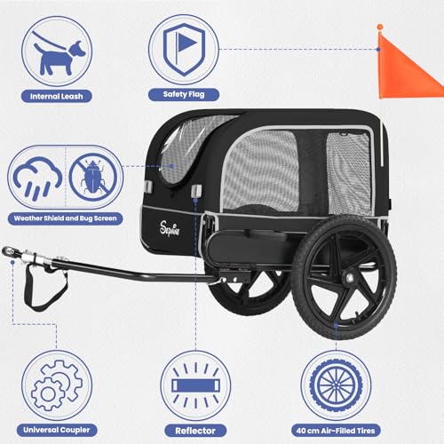 Hundeanhänger für Fahrrad für Kleine und Mittelgroße Hunde - 23kg, Faltbarer Fahrradanhänger Hunde mit Schnellverschluss-Rädern, Ideal für Fahrradtouren und Outdoor-Aktivitäten, Schwarz