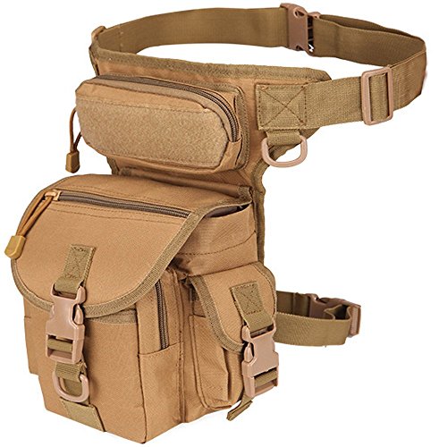 Rullar Multi-Purpose Hiking Waist Fanny Pack Tactical Military Drop Leg Bag Running Backpack Outdoors Camping Motorcycle Bike Cycling Pouch Shoulder Bag Khaki