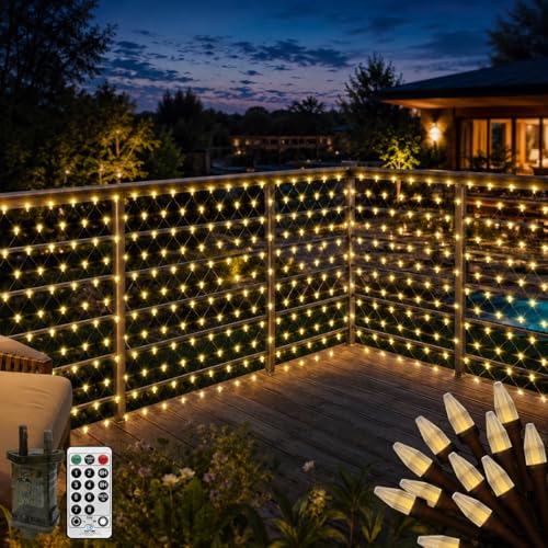 CERIAL 6 X 2M Lichternetz Außen mit Stecker Diamant 300LED Lichterkette Netz Außen Garten Mesh Lichternetz Oudoor Wasserdichte mit Fernbedienung für Bushes Hochzeit Ostern Garten Balkon(Warmweiß)