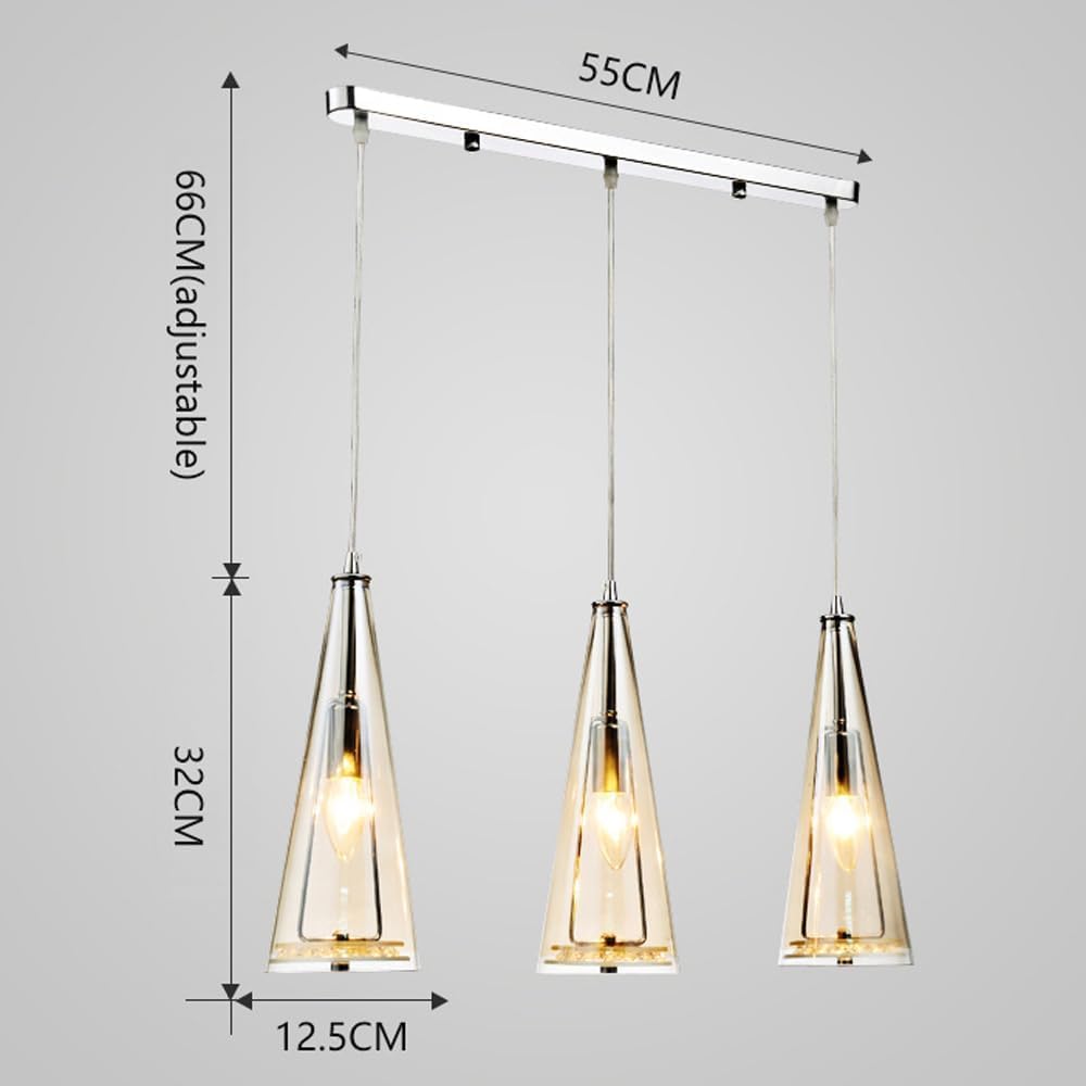 Lampadario a Sospensione Regolabile a 3 luci con Perline di Cristallo per Isola Cucina e Sala da Pranzo - Elegante Lampada da soffitto Color Cognac
