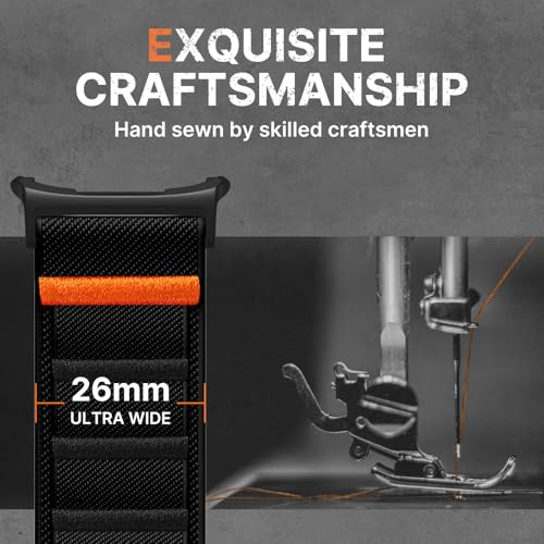 Image of Bandletic Rugged Nylon Compatible with Galaxy Watch Ultra Bands 47mm 2025 /2024 for Men, Stretchy Soft Wide Sport Loop Strap with G-Hook Compatible with Samsung Ultra Watch Band, Black Buckle-Black