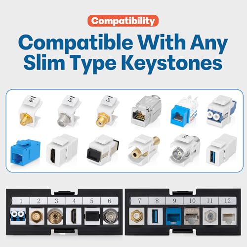 Image of Everest 24 Port Keystone Patch Panel (1-Pack) - Removable 6-Port Panels | Use with Slim Profile Keystones ONLY (Wider Jacks May not fit Side by Side)