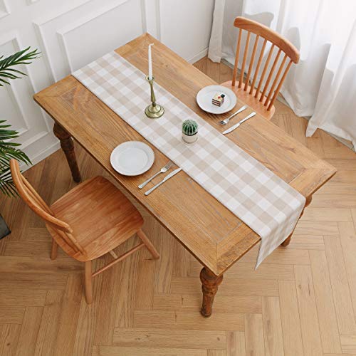Natus Weaver Cotton Beige White 2 Piece Fabric In 1 Buffalo Check Farmhouse Decorative Table Runner For Family Dinners Or Gatherings, Indoor Or Outdoor Parties, Everyday Use (12 X 48) #TOP5