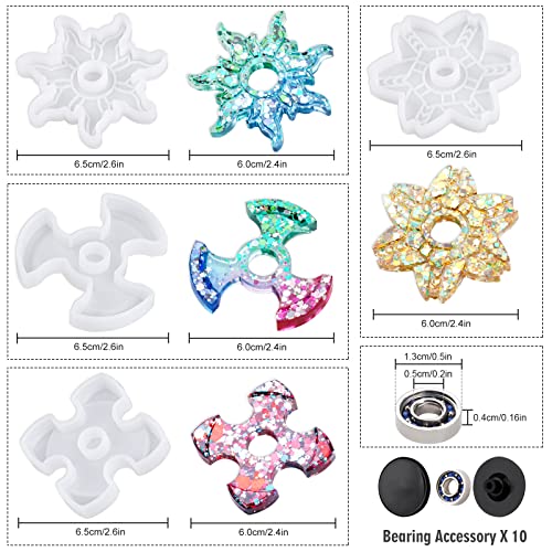 Image of NiArt Fidget Spinner Silicone Resin Mold Kit, 4 Molds, 10 Bearings Set | 4 Unique Designs For Epoxy UV Resin Casting, DIY Stress Relief Toys, Crafts & Gifts For Kids And Adults, Make 10 Spinners