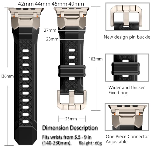 SEURE Strap Compatible with Apple Watch Ultra3/2/1,Series 11/10 46mm,9/8/7 45mm,Series SE2/6/SE/5/4 44mm,Series 3/2/1 42mm with Metal Connector,Soft Rubber Sports Bracelets Replacement for Men Black T - Image 4