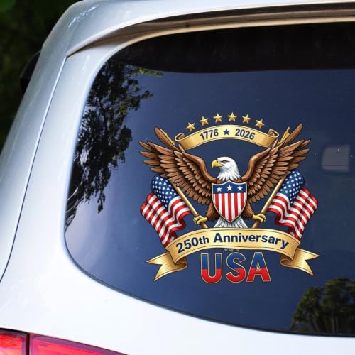 Image of 2pcs 250th Anniversary USA Car Sticker 1776-2026 Patriotic Eagle | 4th of July Independence Day Vinyl Decal for Car Bumper Truck Laptop Window 10 inch