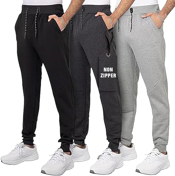 3 Pack Men's Joggers with Pockets – Fleece Mens Sweatpants with Zipper, Gym Joggers Men, Workout Sweat Pants2