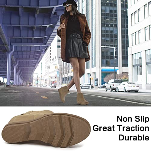 Athlefit Women's Wedge Boots Comfortable Ankle Wedge Khaki Booties Size 9.5 #TOP3