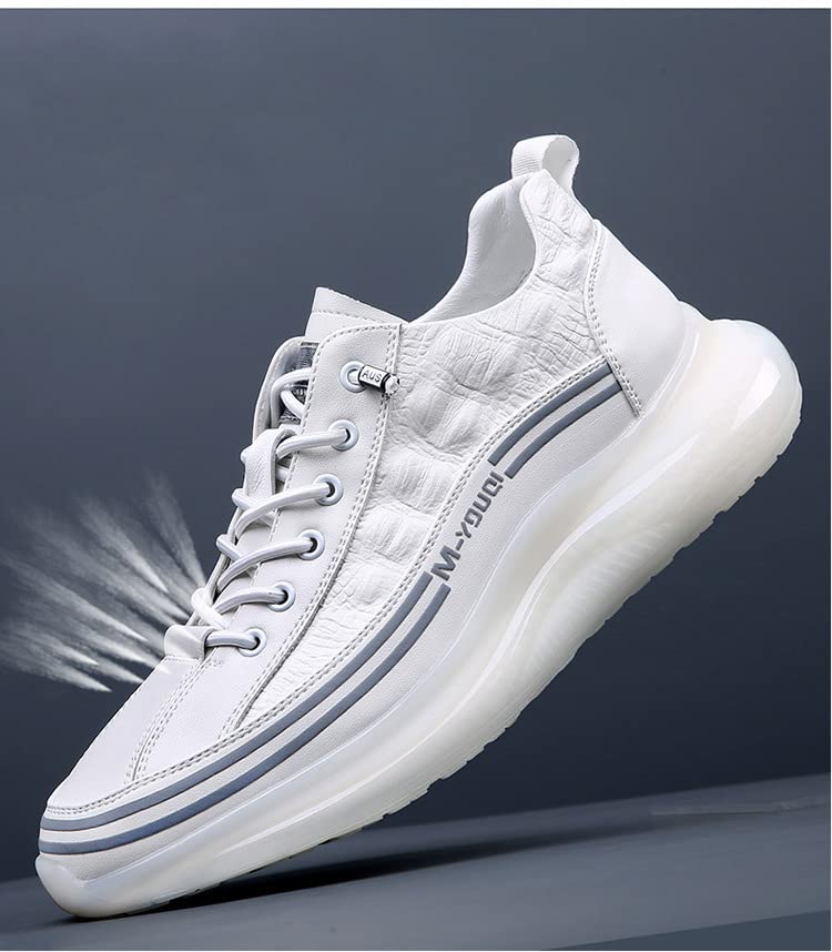 GHIBHNA Men's Crocodile Print Leather Sneakers Soft Leather Comfortable Lace up Running Shoes Non-Slip Fashion Casual Air-Cushioned Sneakers3