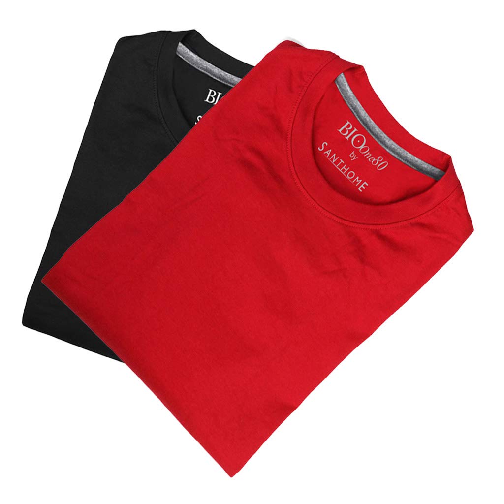 SANTHOME(8 Pack) Santhome Bio180 Men’s 180gsm 8 pcs Wholesale/Bulk/Pack Cotton T-Shirts Short Sleeve Crew Neck