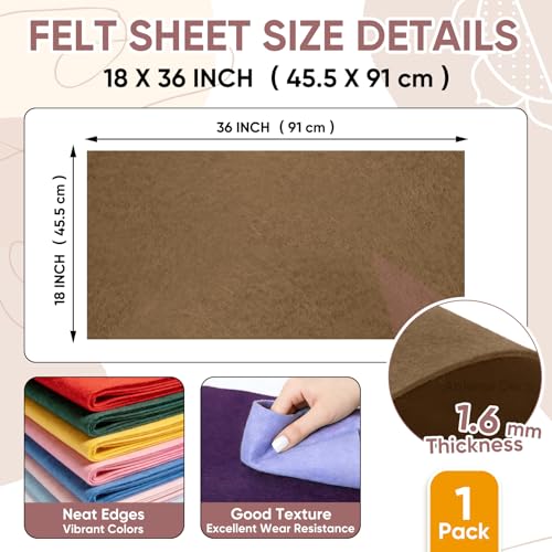 Image of Soft Felt Fabric Sheet 18 inch x 36 inch, 1.6mm Acrylic Craft Felt, Coffee | Soft Thick Felt by The Yard, Large Precut Sheet, Nonwoven Fabric for Sewing DIY Crafts, Classroom & Home Decor