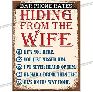 Metal Signs - Hiding from The Wife Funny Logo. Man Cave Tin Metal Sign Hanging Wall Plaque Kitchen Shed Garage. Small (15cm x 10cm)