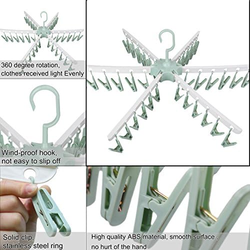 ZUOFENG Foldable Indoor Sock Dryer, 36 Pegs Drip Rack Clothes Hanger for Underwear Socks Gloves, Space Saver Hanger.(Green)