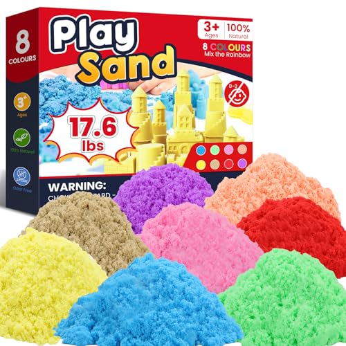 FURWEY 17.6lbs Play Sand Mixed Packaging of 8-Color Sensory Sand Suitable for Children to Shaping Squeezing and SculptingWithout Molds