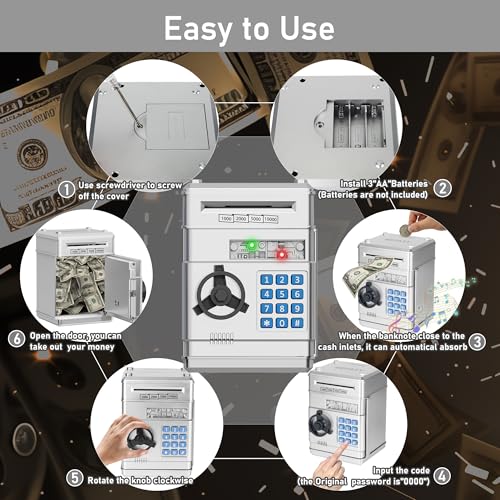 Image of Refasy Piggy Bank Cash Coin Can ATM Bank Electronic Coin Money Bank for Kids Age 3-12, Money Savings Box Mini ATM Coin Bank Toys Gifts for 3 4 5 6 7 8 9 10 11 12 Year Old Boys Girls