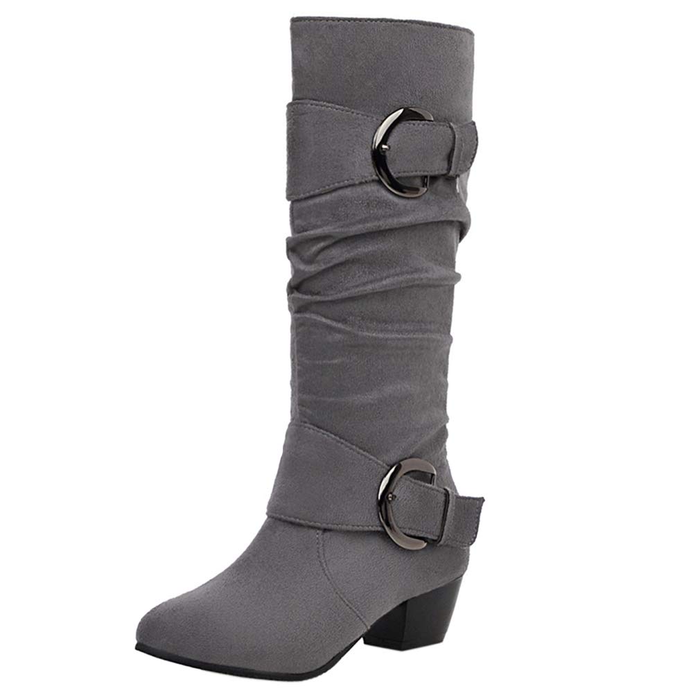 Scaoruki Women Fashion Autumn Knee High Boots Mid Heels