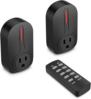 BESTTEN Wireless Remote Control Outlet Switch Set (2 Outlets, 1 Remote) with 110-Foot Range, Learning Code, Home Automation Set, cETL Listed, Black