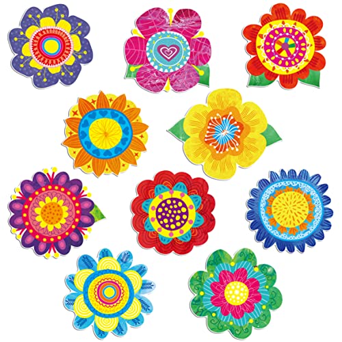 50 PCS Ritagli di Fiori, Ritagli di Fiori Colorati di Primavera Versatile Retro Bacheca Decorazione Aula in 10 Disegni Forniture per Feste a Tema Fiori di Primavera per Bambini Studenti Insegnanti