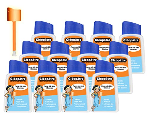 COLLES 24887 Lot de 12 Flacons Vide Cléopâtre liquide bouchon pinceau système anti-reversement 80 ml Couleurs Assorties