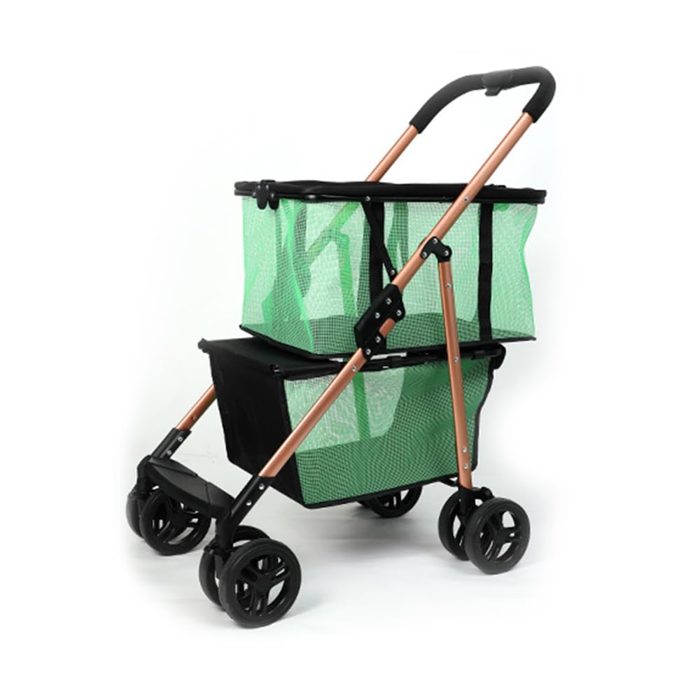 2 Tier Folding Shopping Cart with Wheel,Multi-Functional Collapsible Hand Truck for Grocery,Shopping, Baggage. with Basket,Swivel Tires,Easy Steering,