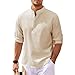 Maiyifu-GJ Men'a Casual Henley Shirts Band Collar Long Sleeve Beach Hippie T Shirts Business Striped Shirts (X-Large,Khaki)