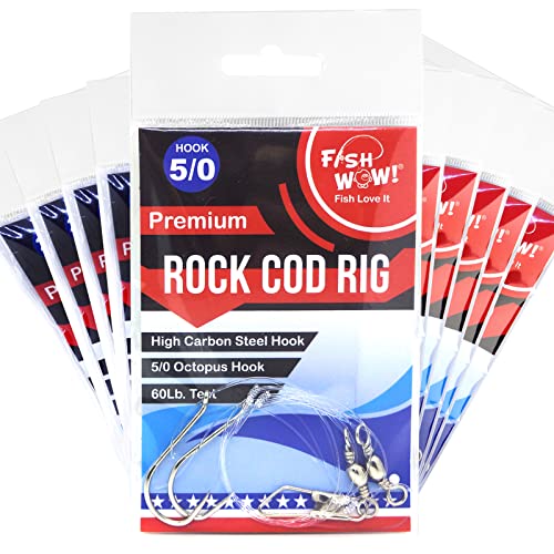10pks Fish WOW!® Size 5/0 Hook Rock Cod Rig Striper HighLow Clam Rig