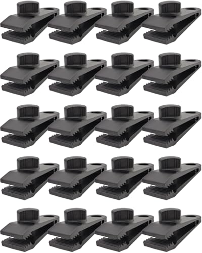 ABINLIN Tarp Clips Heavy Duty Lock Grip 20 Pcs - Tarpaulin Clips and Clamps for Tents Awnings Camping Plastic Clips (Black)