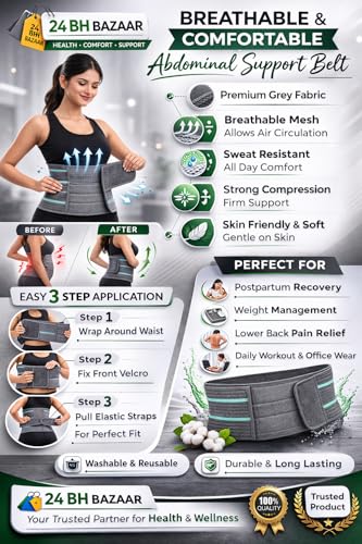 Image of Abdominal & Back Support for Men & Women | Postpartum After Delivery & C-Section | Back Pain Relief with Lumbar Support, Waist & Tummy Compression | Adjustable Double Strap (Belt Length 45 inch, suitable for size - L, Grey)