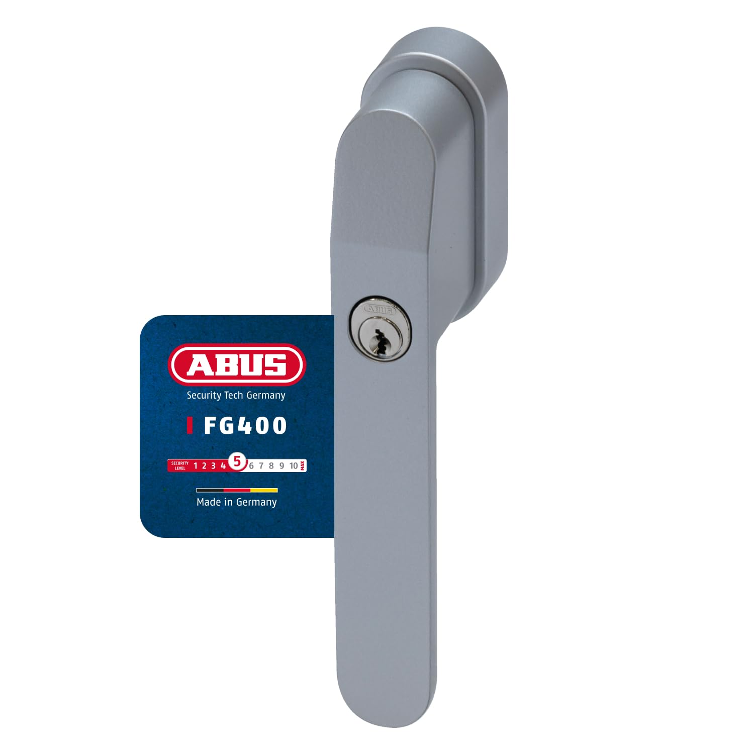 ABUS Abschließbarer Fenstergriff FG400 – mit Druckzylinder und Schlüssel – Kindersicherung und Einbruchschutz – universell passend – gleichschließend AL0145 – Sicherheitslevel 5 – Silber