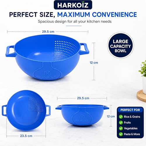 Image of Rice Washer Bowl for Kitchen | 2 in 1 Drain Basket & Colander | Vegetable Fruit Washing Bowl | Rice Cleaning Strainer Basket | Pasta Dal Washing Bowl | Food Grade Plastic