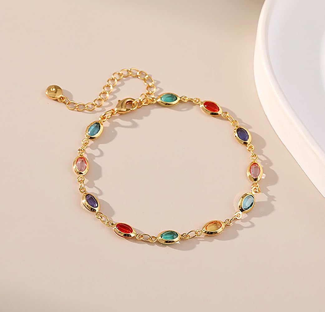 18K Gold Plated Anklet for Women Multicolor Crystal Ankle Bracelets Boho Adjustable Chain Anklets - Image 3