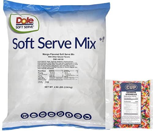 Dole Soft Serve Mix - Mango, Lactose-Free Soft Serve Ice Cream Mix, 4.50 Pound Bag - with By The Cup Rainbow Sprinkles Dole Soft Serve Mix - Mango, Lactose-Free Soft Serve Ice Cream Mix, 4.50 Pound Bag - with By The Cup Rainbow Sprinkles
