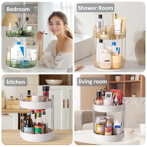 SOLVIEW Make Up Organizer, Kosmetik Makeup Organizers 360° Drehbar, Skincare Schminktisch Organizer Aufbewahrung 2 Ebenen für chminktisch, Schlafzimmer, Küche, Bathroom, Weiß