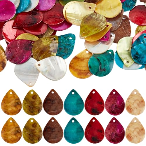SUNNYCLUE 1 BOX 84Pcs 7 Colors Shell Charms Natural Seashell Charms Seashells Teardrop Small Akoya Beach Flat Ocean Water Drop Charms for jewellery Making Charms Bracelet Earrings Necklace Beginners