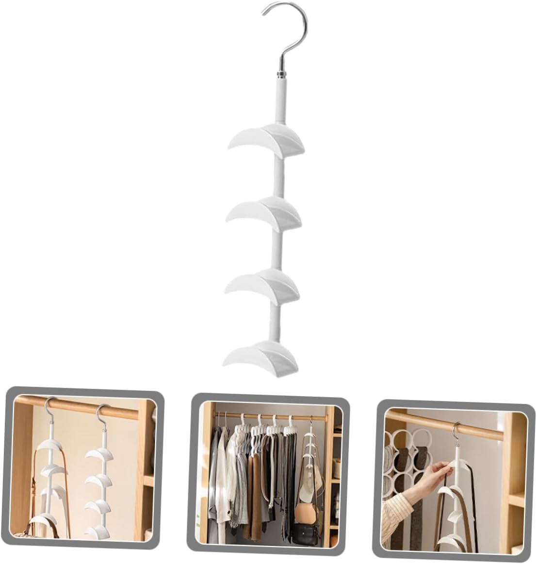 Cabilock 5pcs Rotating Bag Hanger Storage Rack Space Saving Closet Organizer for Handbags Scarves and Belts Hook Design for Efficient Wardrobe Organization