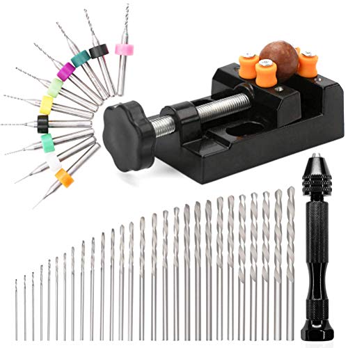 40 Pieces Hand Drill Set, Uspacific Include Universal Multiple Size Pin Vise Hand Drill with Mini Drills, Twist Drills and Bench Vice for Craft Carving,DIY,Woodworking,Jewelry or Model Making