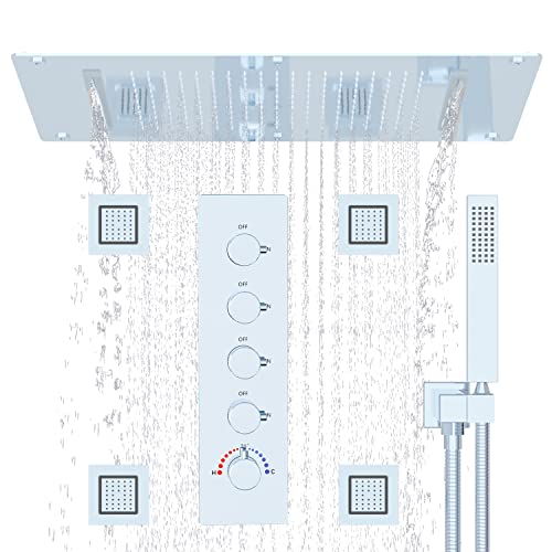 Cabeza de ducha Hommultifuncional Sistema de ducha de cuerpo completo con 14.96 x 27.56 pulgadas Cabezal de ducha de lluvia con 4 piezas Jet de cuerpo grande ajustable con rociador de mano de alta