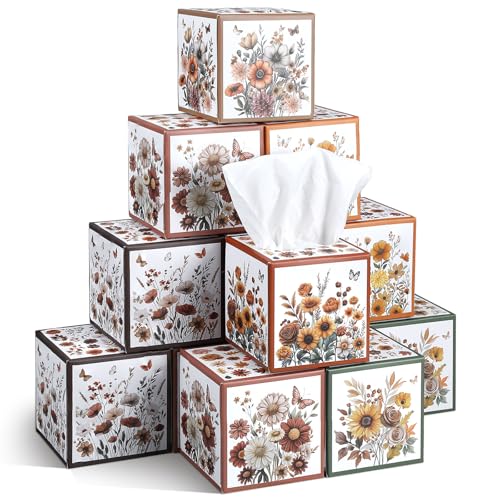 Image of Fourluoo 12 Pack Spring Wildflower Floral Facial Tissues Cube Boxes 600 Sheets 3 Ply Small Flower Square Face Tissues Bulk for Spring Summer Car Bedroom Party Supplies