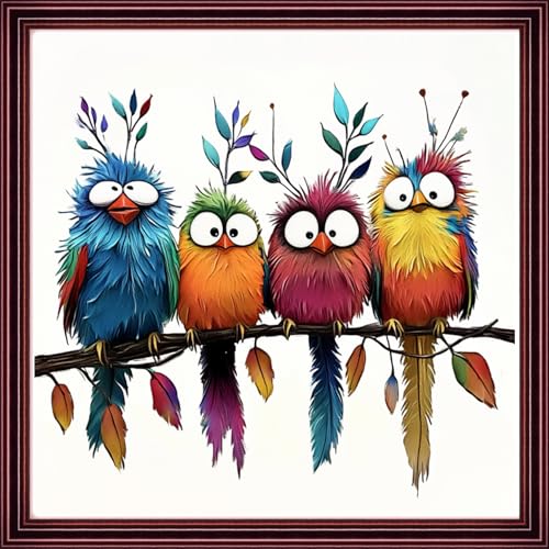 Image of Redxing Stamped Cross Stitch Kits Full Range of Embroidery Starter Kits- Needlepoint Counted Cross Stitch Kits for Beginner Adults 11CT Printed Embroidery Kit-Colorful Birds Tree Branches 18x18 inch
