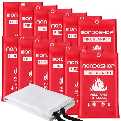 Image of 12 Pack Fire Blanket for Home, Kitchen, Camping, Warehouse | 100% Fiberglass, Easy One-Throw Use, Reusable & Washable, Multi-Purpose Fire Safety, Emergency Escape & Protection