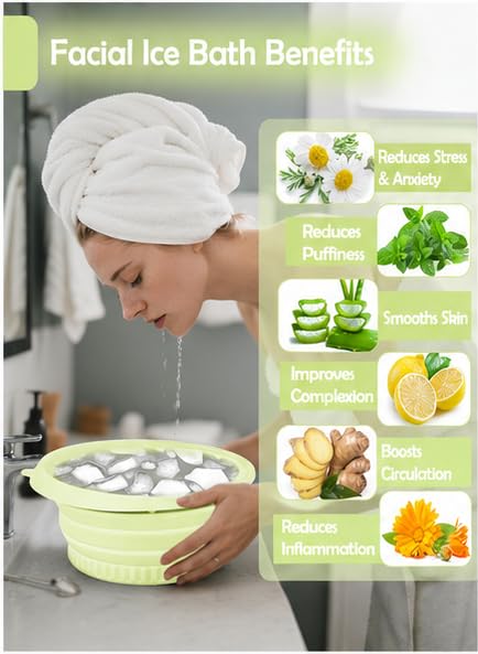 Image of Ice Facial Bowl | Facial Cold Plunge | Collapsible Bowl For Face Ice Bath with Built-In Icetray | Facial Ice Therapy for Acne Relief and Pore Shrinking, Cold Therapy for Home, Travel & Parties (LIME GREEN)