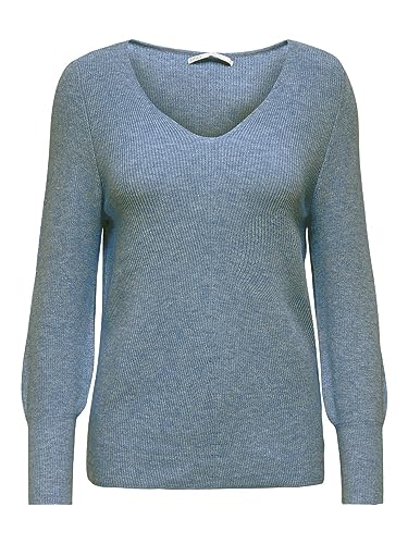 ONLY Damen ONLATIA L/S V-Neck Cuff KNT, China Blue/Melange, L – Ansicht 1