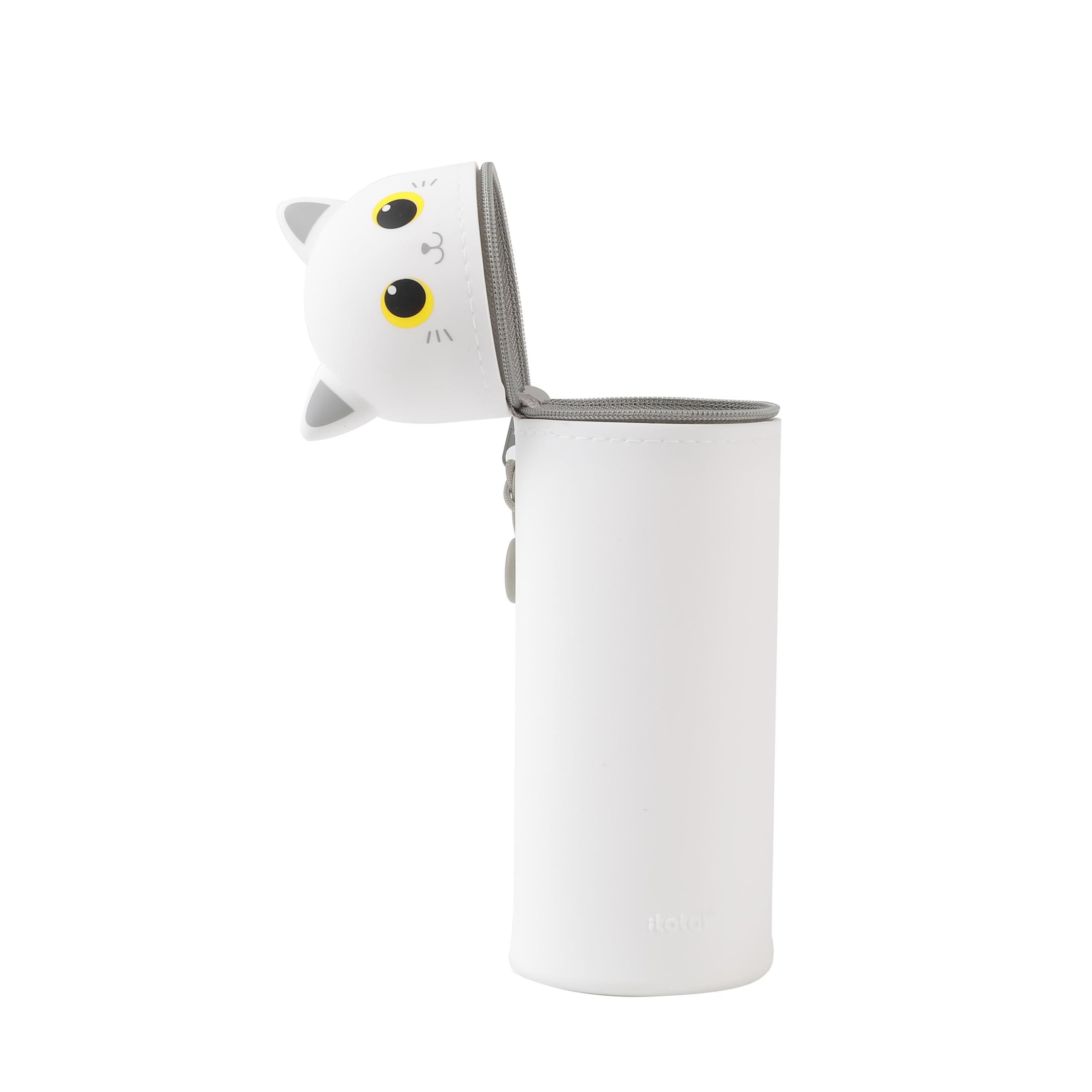 I-TOTAL® - Soft Silicone Pencil Case for School - Extendable with Animal Shaped Shape, Beauty Case (White CAT) - Image 3