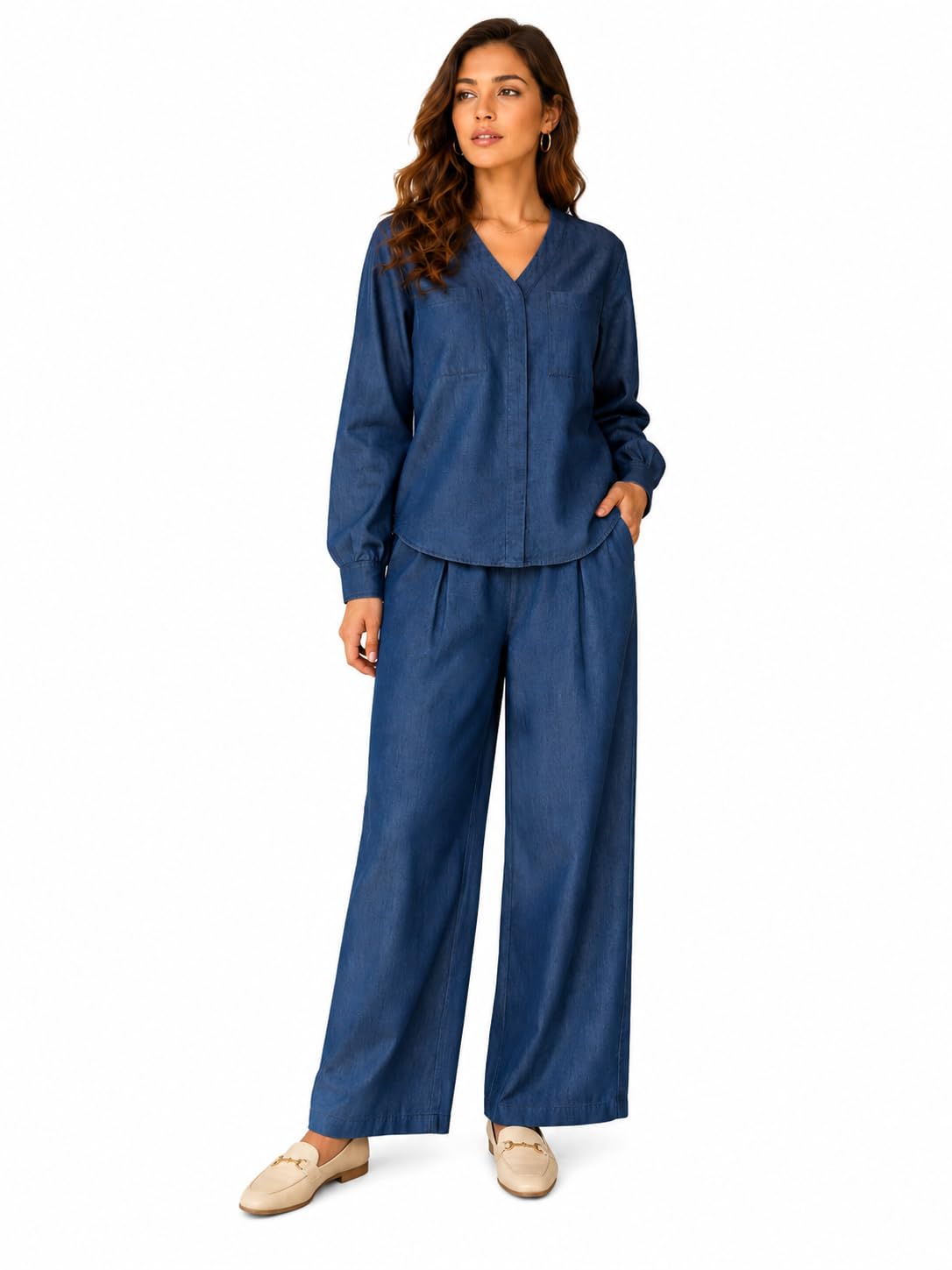 stylestone Women's Denim Oversized Shirt & Pant Co-Ord Set (4485BluIshitaConcealSetXXL)-picture-24