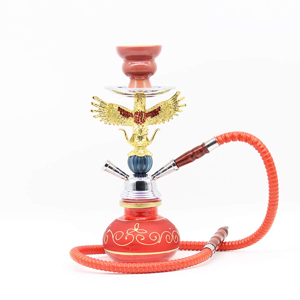 Shisha Narghile Pfeife mit 2 Schläuchen, Shisha Shisha, Rab Raucheranzug Keramik Potbar Wasserpfeife Nachtclub Komplettes Set Shisha Zubehör Single Tube,Rot