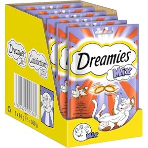 Dreamies Mix Katzensnacks mit Huhn & Ente – Außen knusprig & innen cremig – 6 x 60g
