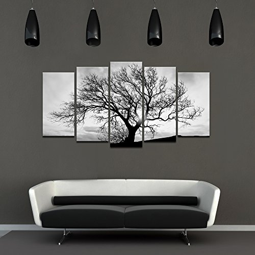 Levvarts - Black And White Tree Canvas Art,Great Sunset Shot Pictures Print On Canvas,Modern Home Decor,Large Size #TOP1