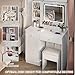Dressing Table Set, Large Storage Space vanity with Mirror, Power Outlet, Makeup Vanity Bench with 2 Drawers Cushioned Stool for Beauty Storage & Cosmetics, Vintage Vanity Desk for Women (White)