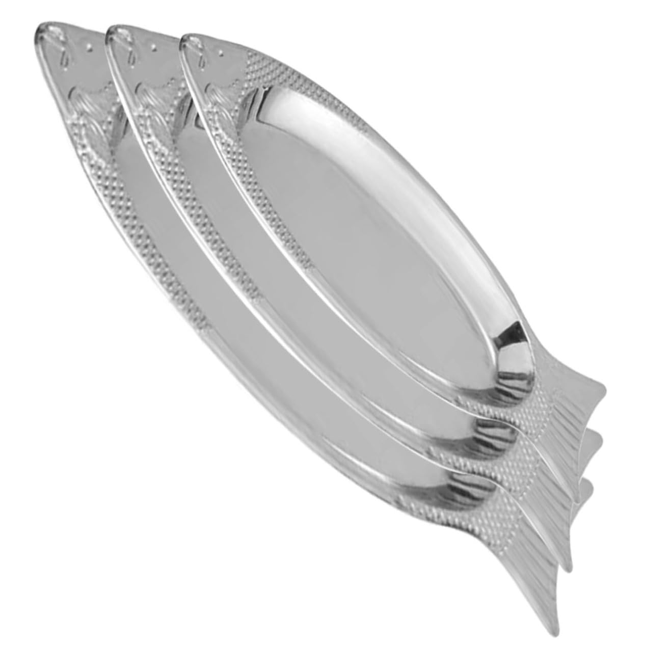 LABRIMP Bandeja de Pescado 3 Piezas de Acero Inoxidable, Apta para Vapor | Acabado Plata, Forma de Pez, Uso en Hoteles y Restaurantes, Diseño Único Superficie Lisa